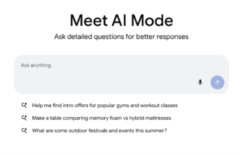 Google AI Mode homepage which includes a search bar