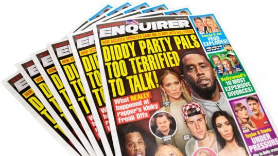Sean Combs (Diddy, Puff Daddy, or P. Diddy) on the front cover of National Enquirer newspaper.