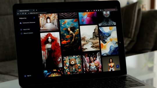 Watching Midjourney, Generative Artificial Intelligence Program, Created Images, on a Macbook