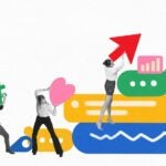 Collage in digital pop-art style with team building social media pyramid. Concept of cooperation, digital growth, branding, influence marketing, content strategy and teamwork in online space.