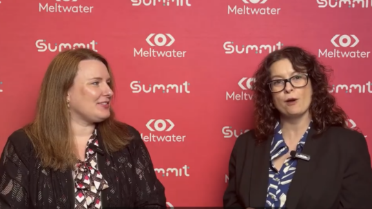 Christina Bennett of Priceline and Nicole Schuman of PRNEWS having an interivew at the 2026 Meltwater Summit