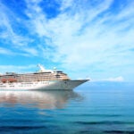 Big cruise liner moored in the sea.