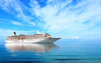Big cruise liner moored in the sea.