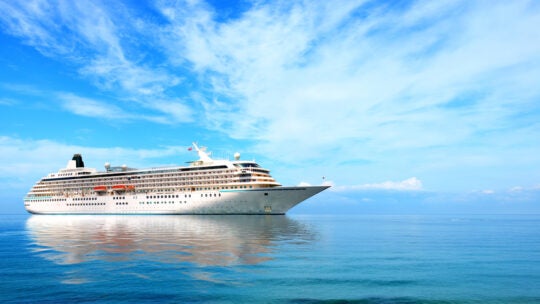 Big cruise liner moored in the sea.