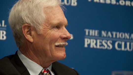 Media Mogul Ted Turner speaks on energy policy and climate change at the National Press Club, April 19, 2011 in Washington, DC