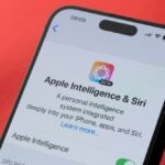 Apple intelligence service app and Siri on smartphone screen close up view