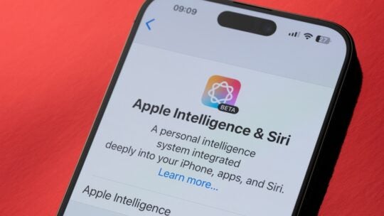 Apple intelligence service app and Siri on smartphone screen close up view