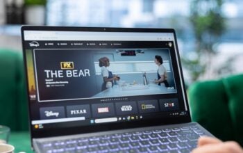 The Bear tv show title graphic showing on a laptop