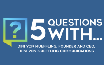 5 Questions With Dini von Mueffling of Dini von Mueffling Communications title card for the 5 Questions With podcast