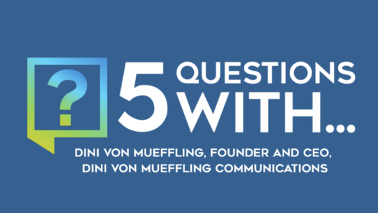 5 Questions With Dini von Mueffling of Dini von Mueffling Communications title card for the 5 Questions With podcast