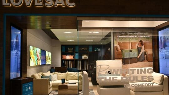 Lovesac store in a mall displaying couches