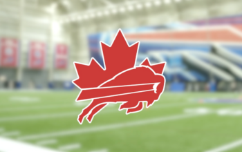 Buffalo Bills logo in red with a Canada leaf graphic