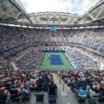 View of Arthur Ashe Stadium during US Open 2018 4th round game between Rafael Nadal of Spain & Nikoloz Basilashvili of Georgia at USTA Billie Jean King National Tennis Center